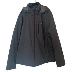 Nautica Men's Wind & Water Resistant Filled Hooded Full Zip Jacket Grey Size L